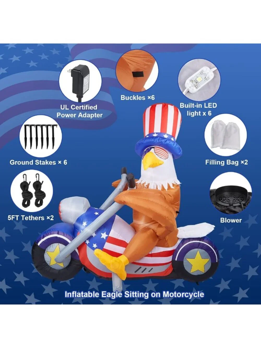 6 FT Patriotic Eagle Inflatable Yard Decoration | LED Lights for Independence